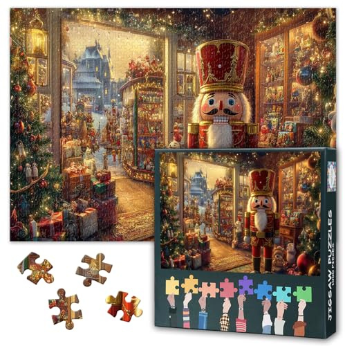 1000 Piece Jigsaw Puzzle for Adults Whimsical Nutcracker Shop Christmas Village Scene Festive Store Front Jigsaw Puzzles Stress Relief Puzzle Challenging Family Activity Game Gift 50.5x70.5cm