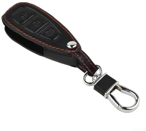 Gettimore Schlüsselhülle aus PU-Leder für Ford Fiesta Focus Mondeo Kuga 3-Tasten-Fernbedienung, Schwarz