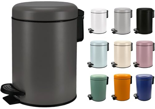 KW Soft Shade Small Round Pedal Bin (Dark Grey, 3 Ltr)