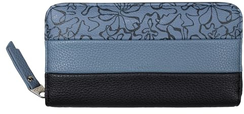 TOM TAILOR Ellen Damen Geldbörse Portemonnaie Zip Groß Floral Blau