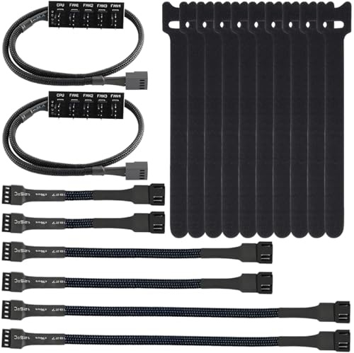 ZHUROUPU 6-Pack 4 Pin PWM Fan Extension Cable 26/62/80cm Male to Female, 1 to 1 4-Pin PWM Cooling Fan Connector for Computer ITX/M-ATX/ATX Case Cooling Systems with Hub & Cable Management Strip