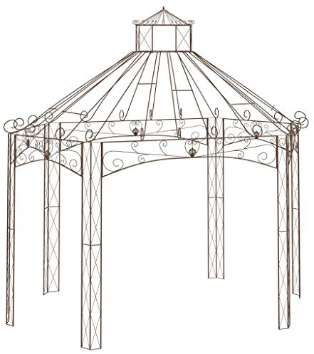Cenador de jardín marrón envejecido de hierro forjado, 400 x 258 x 378 cm, cenador estable como ayuda para enredaderas y sombra para rosas, plantas trepadoras, carpa para barbacoa y carpa para fiestas