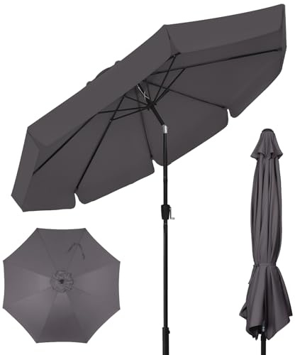 ZealWe Garden Parasol, 3m Parasols Patio Sun Umbrella for Garden, Tilt Crank Handle and 8 Ribs, Beach Pool Lawn Backyard Deck, Grey