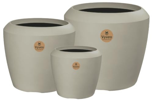 Vyveo - Blumentopf Liora - 3er-Set - Beige - Blumentopf für den Innen- und Außeneinsatz - Übertopf - Pflanztopf - Pflanzgefäß