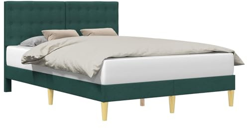 vidaXL Bettrahmen mit Kopfteil Dunkelgrün 160 x 200 cm Stoff, Bezahlbarer, rechteckiger Bettrahmen mit Sperrholz-Kopfteil, ideal für Dein minimalistisches Schlafzimmer