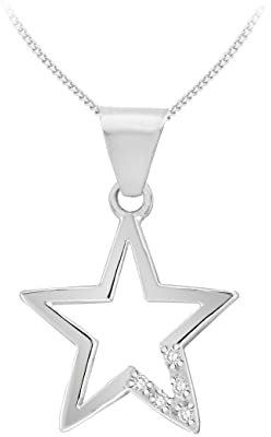 Tuscany Silver Sterling Silver Women's Cubic Zirconia Open Star Pendant on Adjustable Curb Chain Necklace 41cm/16-46cm/18