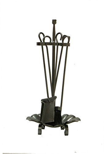 Attrezzature per caminetti in ferro, 5 pezzi, tazza raccoglicenere cm. 56 h.