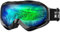 OutdoorMaster OTG Ski Goggles - Over Glasses Ski/Snowboard Goggles for Men, Women & Youth - 100% UV Protection (Black Frame + VLT 18% Grey Lens with Full REVO Green)