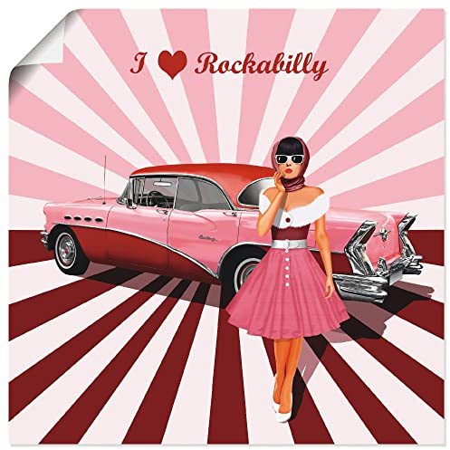 ARTLAND Wanddeko Poster & Kunstdrucke Wandposter 50 x 50 cm Vintage Rockabilly Pin Up Kleid Oldtimer Pink Rock n Roll 50er Jahre T6GQ
