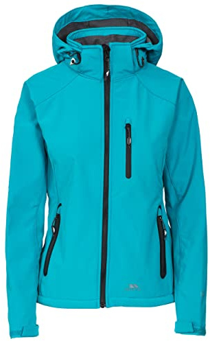 Trespass Womens Softshell Jacket Bela II - Waterproof: 8000mm, Breathable: 3000mvp, Windproof, 3 Low Profile Zip Pockets, Chin Guard, Contrast Zips, Adjustable Zip-Off Hood