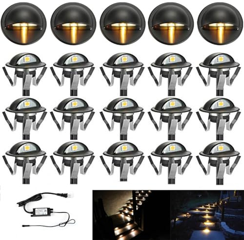 FVTLED Pack of 20 Warm White Low Voltage LED Deck Lights kit Φ1.38 Outdoor Garden Yard Decoration Lamp Recessed Landscape Pathway Step Stair Warm White LED Lighting, Black