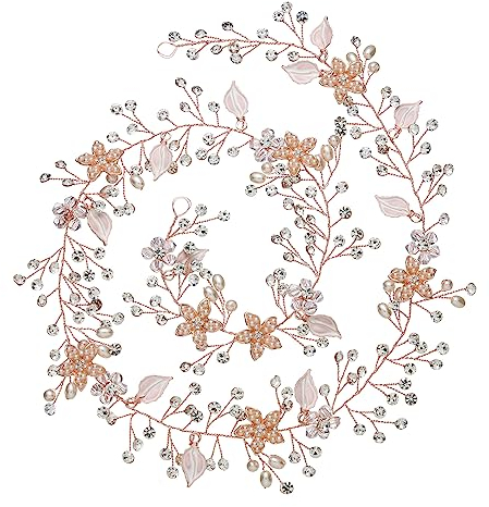 SWEETV Roségold Haarreife- Geflochtene Hochzeit Haarbänder Bohemian Bridal Haarschmuck - Kristall Hair Vine für Bräute Brautjungfern Extended length 28 1/2 inch