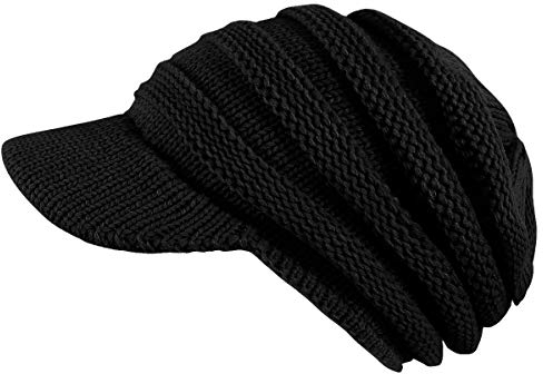 dy_mode Damen Strickmütze mit Schirm Schirmmütze Winter Mütze - A306 (A306-Schwarz)