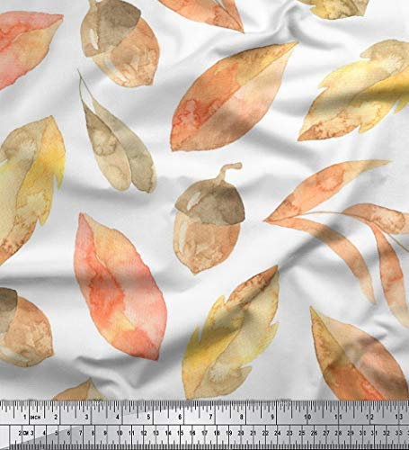 Soimoi Weiber Japanischer Krepp Satin Stoff Eiche Nussbaum & Herbstlaub Aquarell Druck Stoff Von Der Werft 42 Zoll Breit
