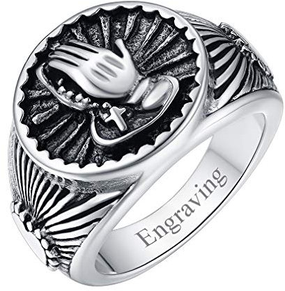 FaithHeart personalisierter Betende Hände Siegelring Männer Religiöse Fingerring mit Geschenkebox für Damen Herren