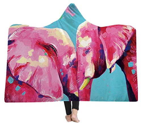 Gelber Löwenkopf Panda Mit Kapuze Decke für Erwachsene Kind Gothic Süßes Tier Modus Sherpa Fleece Wearable Decke Mikrofaser Bettwäsche (Rosa Elefant, 130x150cm)