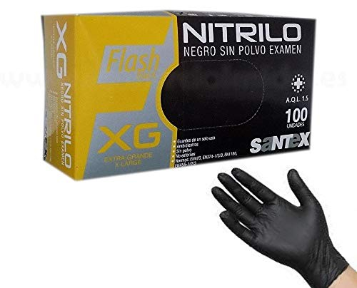 Guantes de Nitrilo Negro Sin Polvo FLASH BLACK EXTRA FUERTE - REF. GD23 - Caja 100 uds (Extra Grande)