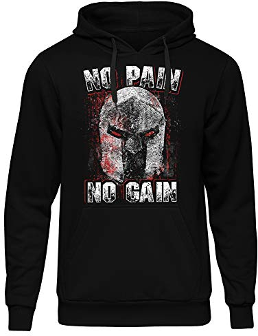 Uglyshirt89 No Pain No Gain Männer Herren Kapuzenpullover | Gym Muskel Bodybuilding Kraftsport Fitness Training Spartan 300 | M1 (L)
