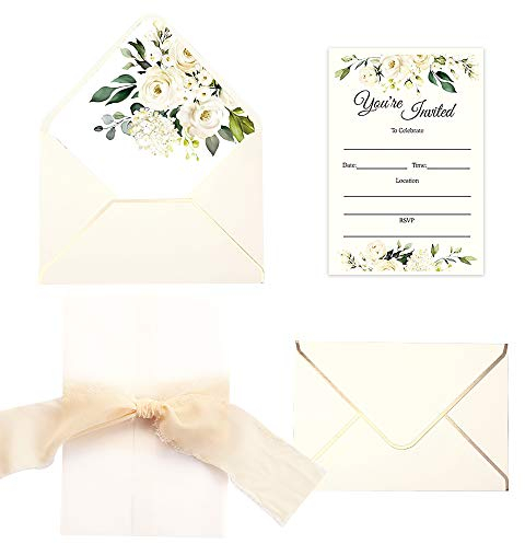 DORIS HOME Einladungskarten für Brautparty, Babyparty, Hochzeit, Probe, 25 Stück cremefarbene Blumen zum Ausfüllen