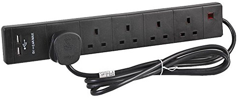 PRO ELEC 5 Gang Extension Lead with USB 2m UK Power Strip Black | Power 5 devices and charge 2 USB gadgets simultaneously with this space-saving 2m extension lead.