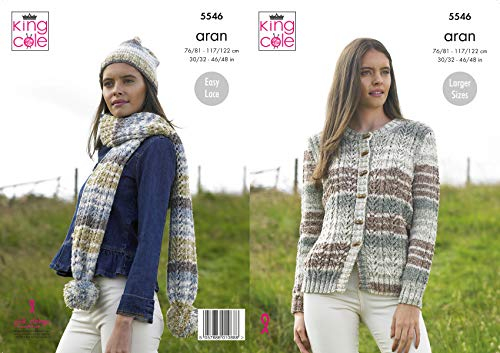 King Cole 5546 Strickmuster Damen Strickjacke, Mütze und Schal in Drifter Aran