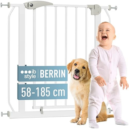 IB STYLE Treppenschutzgitter für Babys Berrin - Türschutzgitter, Hundeabsperrgitter aus Metall, Einfache Montage, Ohne Bohren, Weiß, 165-175 cm