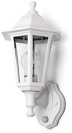 Kwazar Luminaire Außenwandleuchte mit Bewegungsmelder E27 IP44 Weiß – Vintage Außenlampe max. 60W für Eingangsbereich, Hauswand & Garten | Wetterfeste Wandbeleuchtung ERANO.B