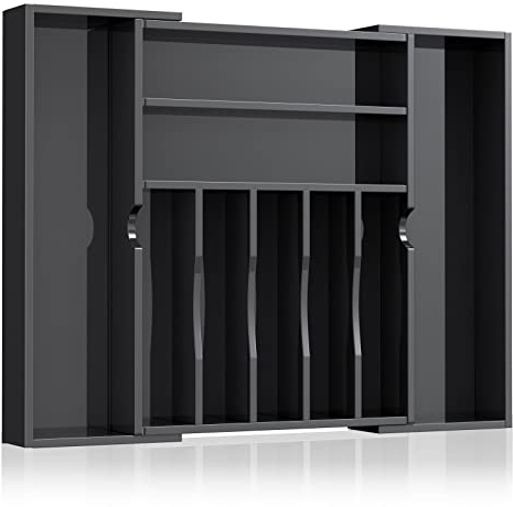 NIUBEE Organizador de cajones de cocina acrílico para cubiertos y utensilios, organizador de cubiertos expandible y bandeja de cubiertos para cocina, oficina, suministros de baño, color negro, 21