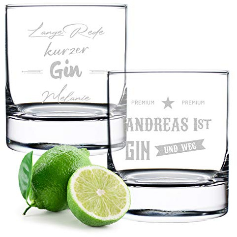 polar-effekt Gin Tonic Gläser 2X mit gravierte Sprüche - Cocktailglas - Genießen - personalisiert - 320 ml Volumen - Geschenk für Mann und Frau - Geburtstag, Weihnachten - Spruch 3 und 4
