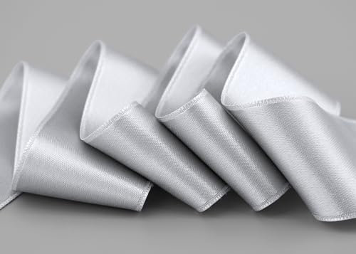 25 m x 40 mm Satinband SILBER Hellgrau (631) doppelseitiges Schleifenband aus Satin ohne Draht weich und glänzend Geschenkband Deko Band double face Dekoband Dekorieren Basteln