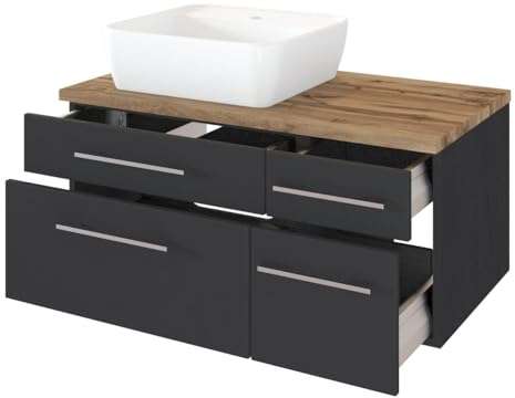 Waschbeckenunterschrank Dasa (rechts) 90 cm mit 4 Schubladen – Graphit/Grau matt
