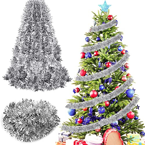 SPEACOUR Weihnachten Lametta Girlande 6m Weihnachtsbaum Lametta Dekoration Glänzend Weihnachten Lametta Christbaumgirlande Lametta Folien Girlande für Weihnachten, Halloween, Hochzeiten (Silber)