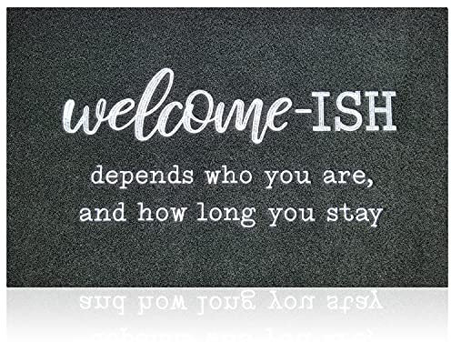 JJUUYOU Door Mats Outdoor Welcome Doormats for Front Door Indoor Entrance Low Profile Non Slip Rubber Back Doormat for Floor Funny Welcome-ish Outside Entry Decor for Patio Farmhouse