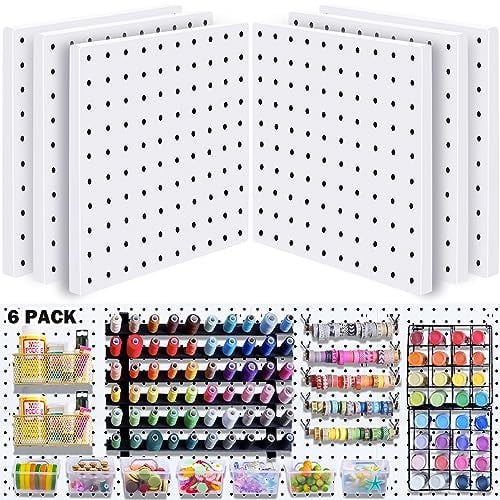 6Pcs Pegboard, Pegboard Wall Organizer, Mount Display Pegboard Kits fit Pegboard Organizer and Storage, Small Pegboard for Craft Room Garage Kitchen, Peg boards for Walls - White Pegboards Panels