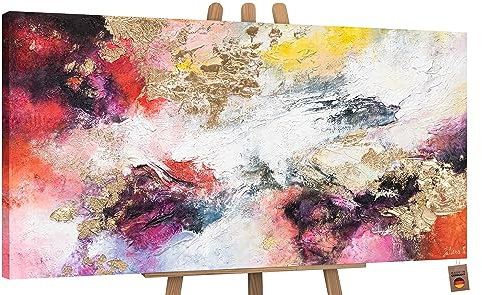 YS-Art Abstrakt Acryl Gemälde auf Leinwand Heller Garten handgemalt Wandbilder Wohnzimmer modern Wohndekor Bilder Büro Kinderzimmer bunt echte Kunst 200x100 cm