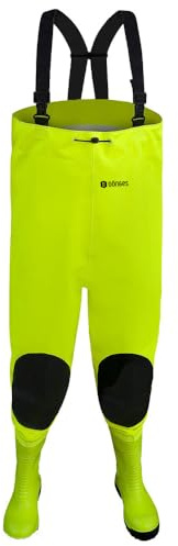 Dönges Wathose Hi-Vis mit S5 Sicherheitsstiefel, Größe 47 (Sicherheitsstiefel Hochwasser Wathose Pionierwasserhose Pionier-Hose Kanalarbeiter Anglerhose Arbeitsschutzstiefel)