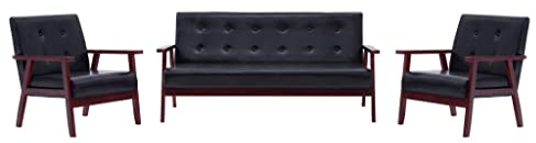 Hommdiy Sofa 3 sitzer mit 2 Stühlen Sofa & Couche ledersofa küchensofa polstergarnitur Schwarz Kunstleder