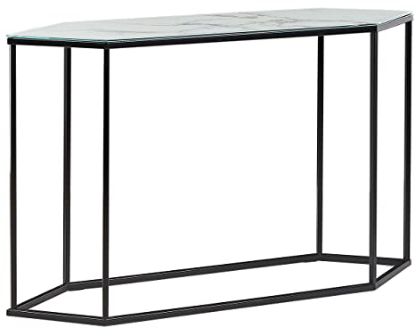 Beliani Schmaler Konsolentisch Marmor Optik weiß Metallgestell schwarz Galmour Perrin