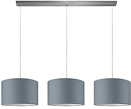 Home Sweet Home Moderne Hängelampe Beam Bling | 125/35/100cm | hellgrau | 3-flammige Hängelampe mit Lampenschirmen aus Stoff | für E27 LED-Lampe | für Wohnzimmer, Schlafzimmer