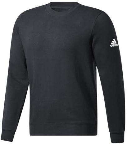 adidas Felpa girocollo in pile da uomo, XL, nero-bianco