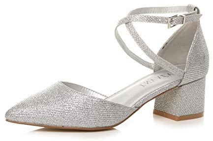AJVANI Womens Ladies mid Block Heel Cross Strap Evening Mary Jane Court Shoes Size 6 39