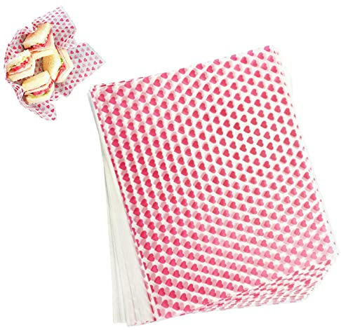 100 Stücke Wachspapier für Lebensmittel Einpackpapier Herzförmig Fettdichtes Papier Antihaft Butterbrotpapier 210 * 250mm Butterbrotpapier Doppelseitig Basket Liner Papers