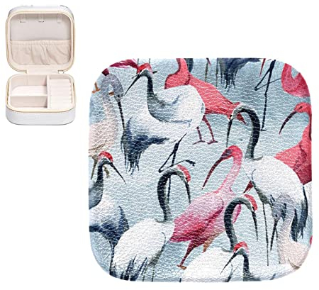 RODAILYCAY Schmuckkästchen für Frauen, tragbare Display-Aufbewahrungsbox, Storch, Tier, PU-Leder, Schmuck, Reise-Organizer-Etui