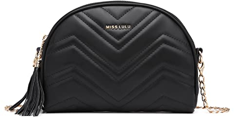 Miss Lulu Femmes Sac à Bandoulière Matelassé, Sacs à Main avec Chaîne Dorée Amovible, Simili Cuir, Décoration à Pompons