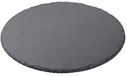 Plato Llano de Pizarra Natural, Fuentes de Cocina, Platos para Sushi, Plato de Pizarra, Bandejas para Servir Alimentos Quesos, Tapas Sushi, Negro, Tablas de Piedra Redonda 33 cm - 1 Unidad