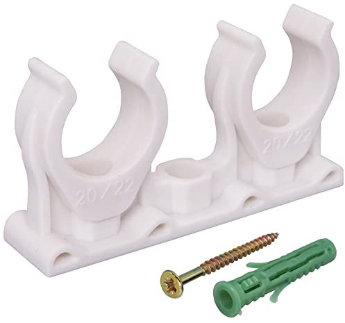 SKIR'CO (20 piezas) Clips de tubo dobles, abrazaderas de plástico para tubos de 20 a 22 mm, abrazadera de tubo tipo U, clips blancos de tubo, ganchos de manguera