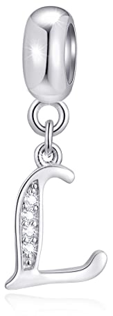 Buchstabe L Charms Initials L Alphabet Anhänger Perlen, 925 Sterling Silber Letra Charm Pendant mit klaren CZ, passen Pandora Leder Armband, Geschenke für Dame/Mutter in Gesetz/Liebhaber