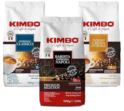 Kimbo Kaffeebohnen Probierset: Classico, Espresso Napoli und Crema Intensa 1 kg x 3
