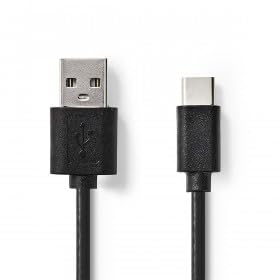 NEDIS Cable USB | USB 2.0 | Conector USB-A | USB Tipo C ™ macho | 480 Mbps | 2.5 W | Niquelado | 1.00 m | Redondo | PVC | Negro | Colgador