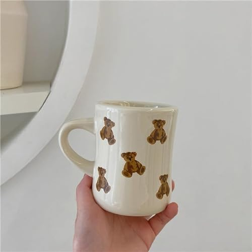 MAIYO Taza de café de cerámica con diseño de Oso de Dibujos Animados, Taza de Oso de Chocolate, Taza de café Retro para Chica, Taza de cerámica Bonita para el té de la Tarde, Taza de café Bonita